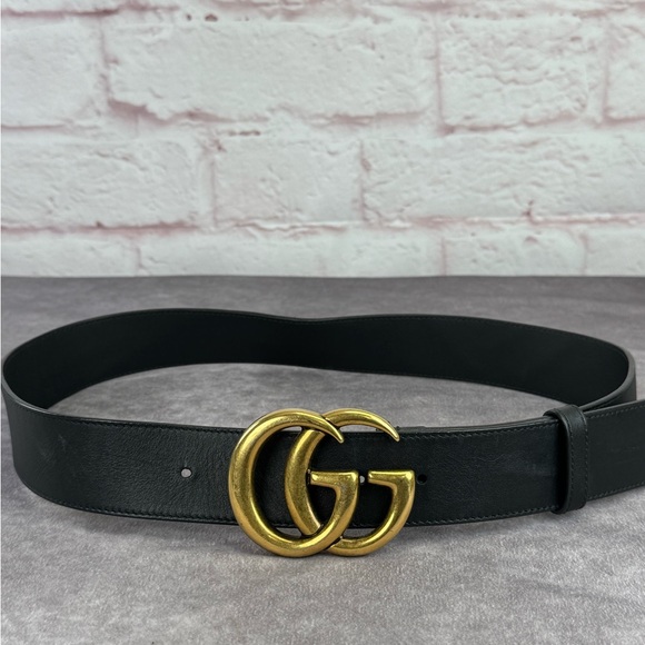 Gucci Other - Gucci 2015 Re Edition Wide Leather Belt Gg Double Marmont Black 400593 34”